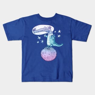 funny crocodile in space cartoon Kids T-Shirt